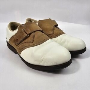 FootJoy SoftJoys FJ Golf Shoes 98553 Leather White Brown Suede US Women's 6.5 W